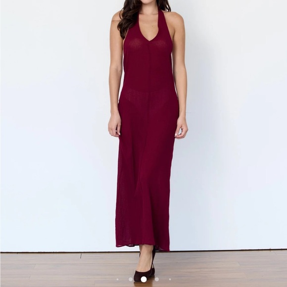 Artless Forever Burgundy Linen Halter Maxi Dress - Picture 1 of 6